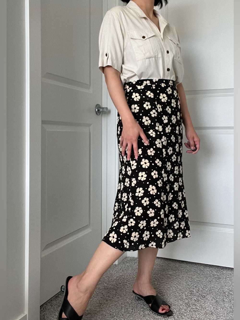 100% Silk Bottega Veneta Daisy Floral Print Midi Skirt